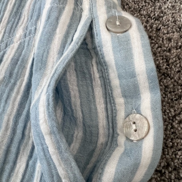 For Cynthia 100% Cotton Light Blue White Striped Dress Side Buttons Size Medium - Picture 6 of 11